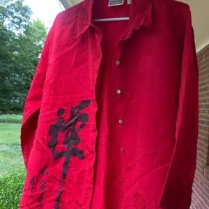 Chico's Asian design 73%Silk/ 27% Linen red shirt/jacket